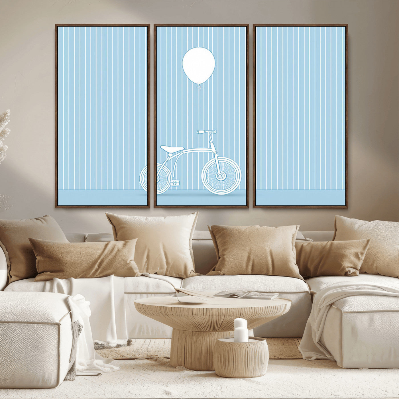 56479838-MGV-CV-36X24-Bicycle Wall Art – Minimalist Blue Canvas Print with Balloon Illustration, Modern Decor Artwork for Kids Room, Nursery, or Living