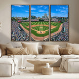 35800083-MGV-CV-36X24-Wrigley Field Baseball Stadium Canvas Wall Art – Packed Crowd Sports Stadium Print, City Skyline Baseball Field Canvas for Game