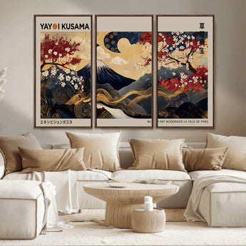 66892669-MGV-CV-36X24-Japanese Landscape Wall Art – Mount Fuji Canvas Print with Cherry Blossoms and Golden Waves, Traditional Asian Inspired Artwork