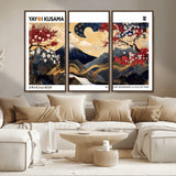28945903-MGV-CV-36X24-Yayoi Kusama Inspired Japanese Art Canvas Print – Framed Floral & Mt. Fuji Wall Decor, Modern Asian Style Canvas for Home, Office,