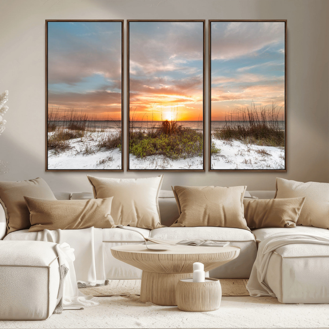 58266230-MGV-CV-36X24-Sunset Beach Canvas Wall Art – Coastal Ocean Landscape Print, Seaside Nature Art for Coastal Chic Decor, Living Room, Bedroom,