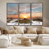 58266230-MGV-CV-36X24-Beach Sunset Wall Art – Coastal Canvas Print with Sandy Dunes, Sea Grass and Golden Sky, Serene Ocean Landscape Photography for