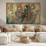 98593115-MGV-CV-36X24-Tsukioka Yoshitoshi Samurai Wall Art Print, Japanese Katana Warrior Canvas Wall Art, Octopus Sea Monster Canvas Print,