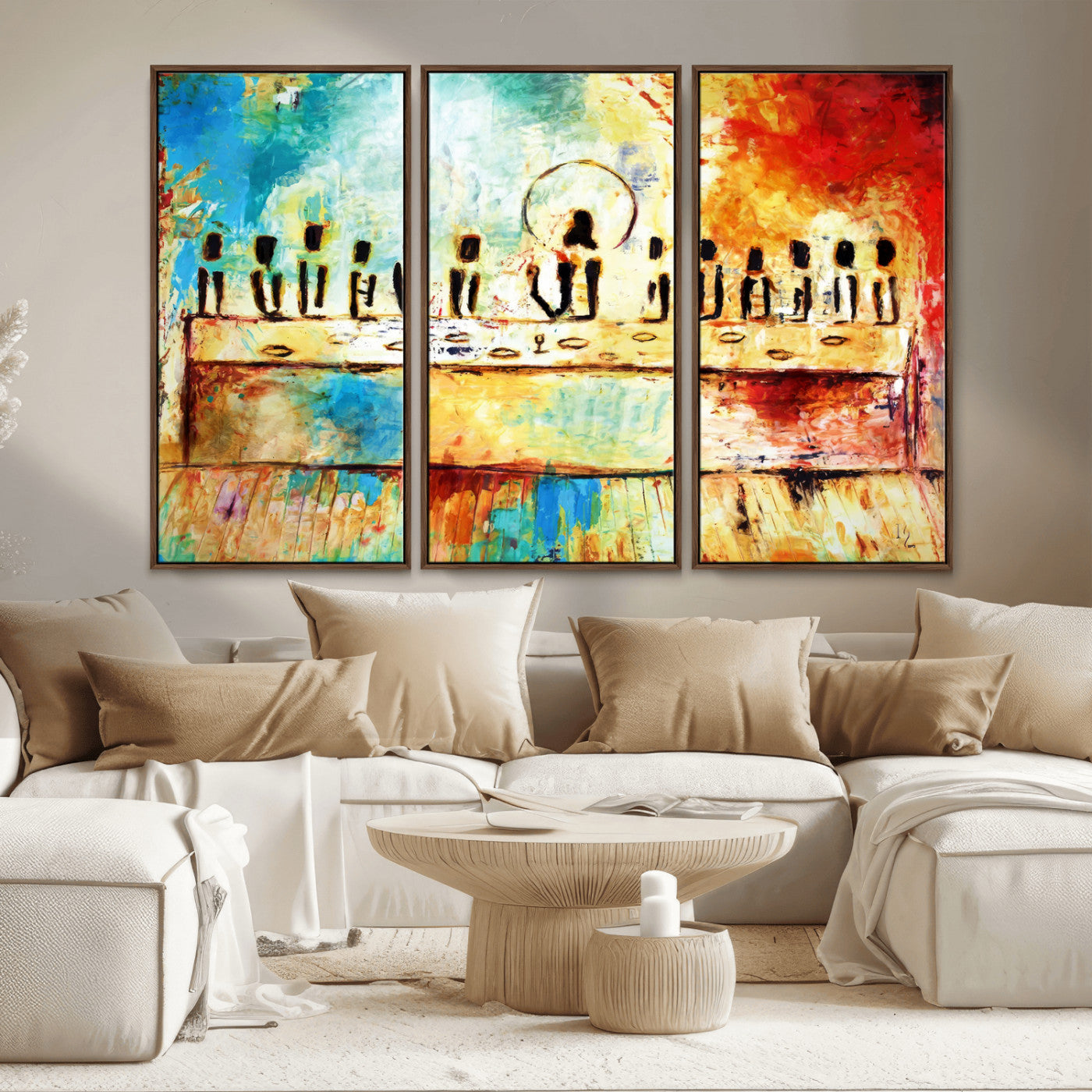 YKE34632598CR-MGV-CV-36X24-Abstract Last Supper with Apostles Wall Art Canvas Print