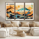 94085549-MGV-FC-48X32-3P_Walnut-Japanese Wave and Mountain Wall Art – Panoramic Abstract Landscape Canvas Print, Asian Inspired Nature Decor for Living Room,