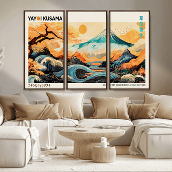 94085549-MGV-FC-48X32-3P_Walnut-Japanese Wave and Mountain Wall Art – Panoramic Abstract Landscape Canvas Print, Asian Inspired Nature Decor for Living Room,