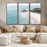 79395467-MGV-CV-36X24-Coastal Wall Art – Aerial Beach Canvas Print, Ocean Waves and Sandy Shore Photography Decor for Bedroom, Living Room, Office,