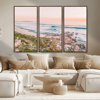 27332135-MGV-CV-36X24-Coastal Sunset Wall Art – Ocean Waves and Rocky Shore Canvas Print, Scenic Seaside Photography Decor for Bedroom, Living Room,