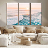 34064591-MGV-CV-36X24-Surfing Wall Art – Sunset Ocean Wave Canvas Print, Surfer Riding Sea Photography Decor for Bedroom, Living Room, Office, Coastal