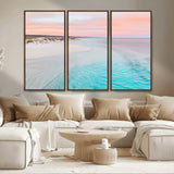 41613614-MGV-CV-36X24-Beach Sunset Wall Art – Pastel Ocean Canvas Print, Turquoise Water and Pink Sky Photography Decor for Bedroom, Living Room, Office