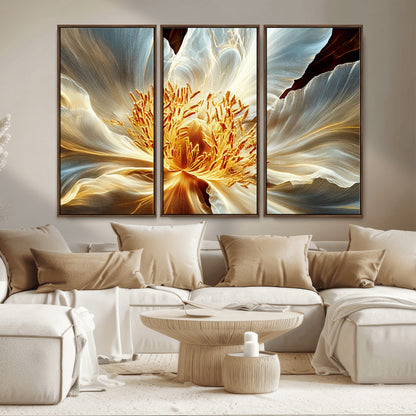 20862576-MGV-CV-36X24-Golden Abstract Flower Canvas Wall Art – Modern Botanical Bloom Print, Elegant Floral Artwork for Living Room, Bedroom, Office