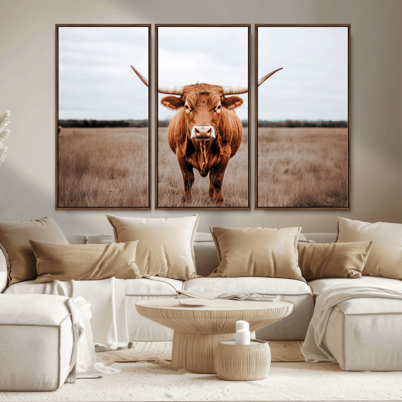 16316734-MGV-CV-36X24-Texas Longhorn Wall Art – Rustic Bull Portrait Canvas Print, Western Farmhouse Animal Photography Decor for Living Room, Office,