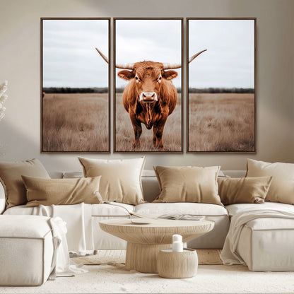 16316734-MGV-CV-36X24-Texas Longhorn Wall Art – Rustic Bull Portrait Canvas Print, Western Farmhouse Animal Photography Decor for Living Room, Office,