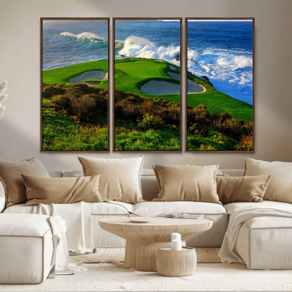 13644055-MGV-CV-36X24-Golf Wall Art – Oceanfront Green Canvas Print, Scenic Coastal Course Photography Decor for Bedroom, Living Room, Office, Sports