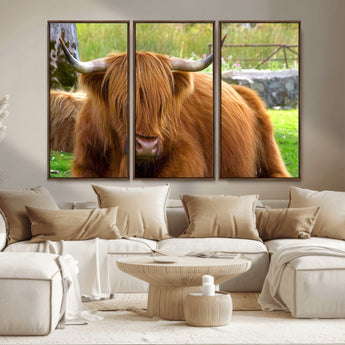 68411138-MGV-CV-36X24-Farmhouse Wall Art – Highland Cow Canvas Print, Rustic Country Cattle Photography Decor for Bedroom, Living Room, Office, Ranch,
