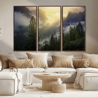 38316884-MGV-CV-36X24-Landscape Wall Art – Misty Mountain Valley Canvas Print, Scenic Pine Forest and Sunrise Photography Decor for Bedroom, Living