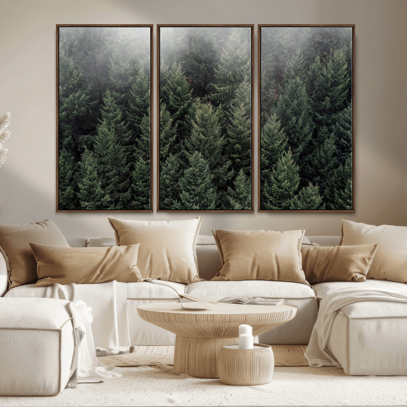 84059409-MGV-CV-36X24-Forest Wall Art – Misty Evergreen Trees Canvas Print, Tranquil Nature Photography Decor for Bedroom, Living Room, Office, Cabin or