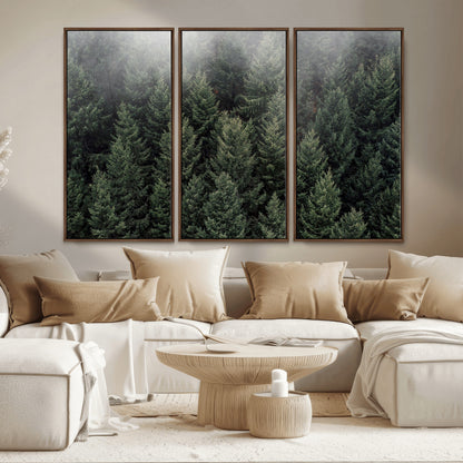 84059409-MGV-CV-36X24-Forest Wall Art – Misty Evergreen Trees Canvas Print, Tranquil Nature Photography Decor for Bedroom, Living Room, Office, Cabin or