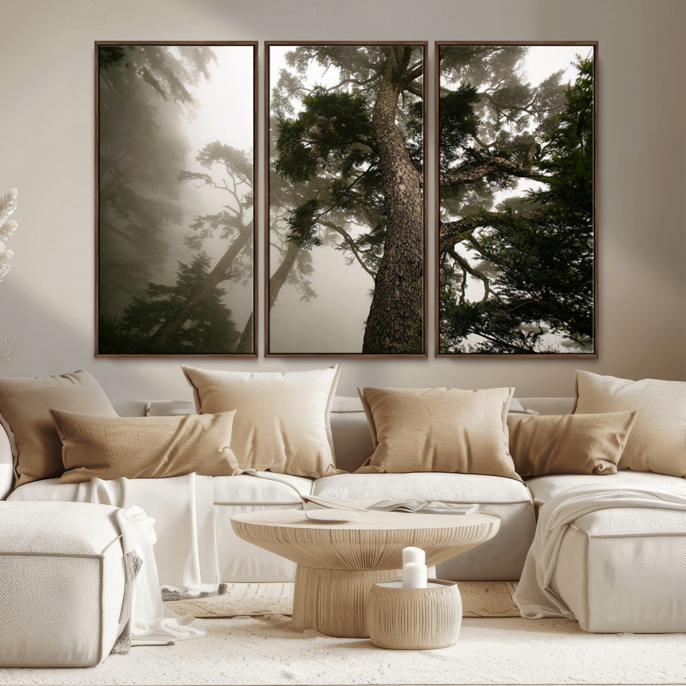 87969493-MGV-CV-36X24-Forest Wall Art – Misty Tall Trees Canvas Print, Dramatic Woodland Photography Decor for Bedroom, Living Room, Office, Cabin,