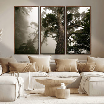 87969493-MGV-CV-36X24-Forest Wall Art – Misty Tall Trees Canvas Print, Dramatic Woodland Photography Decor for Bedroom, Living Room, Office, Cabin,