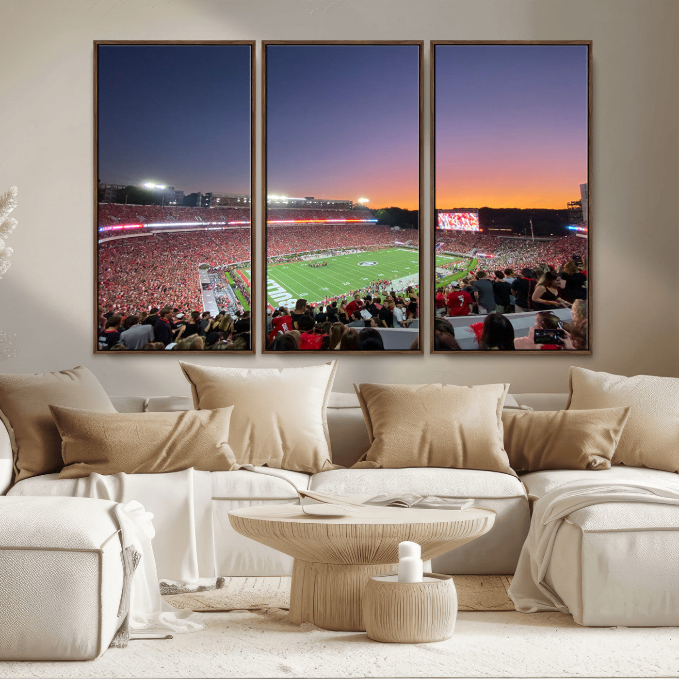 25139565-MGV-CV-36X24-Sanford Stadium Wall Art – Georgia Bulldogs Football Sunset Panorama Canvas Print, College Game Day Decor for Man Cave, Bar, or