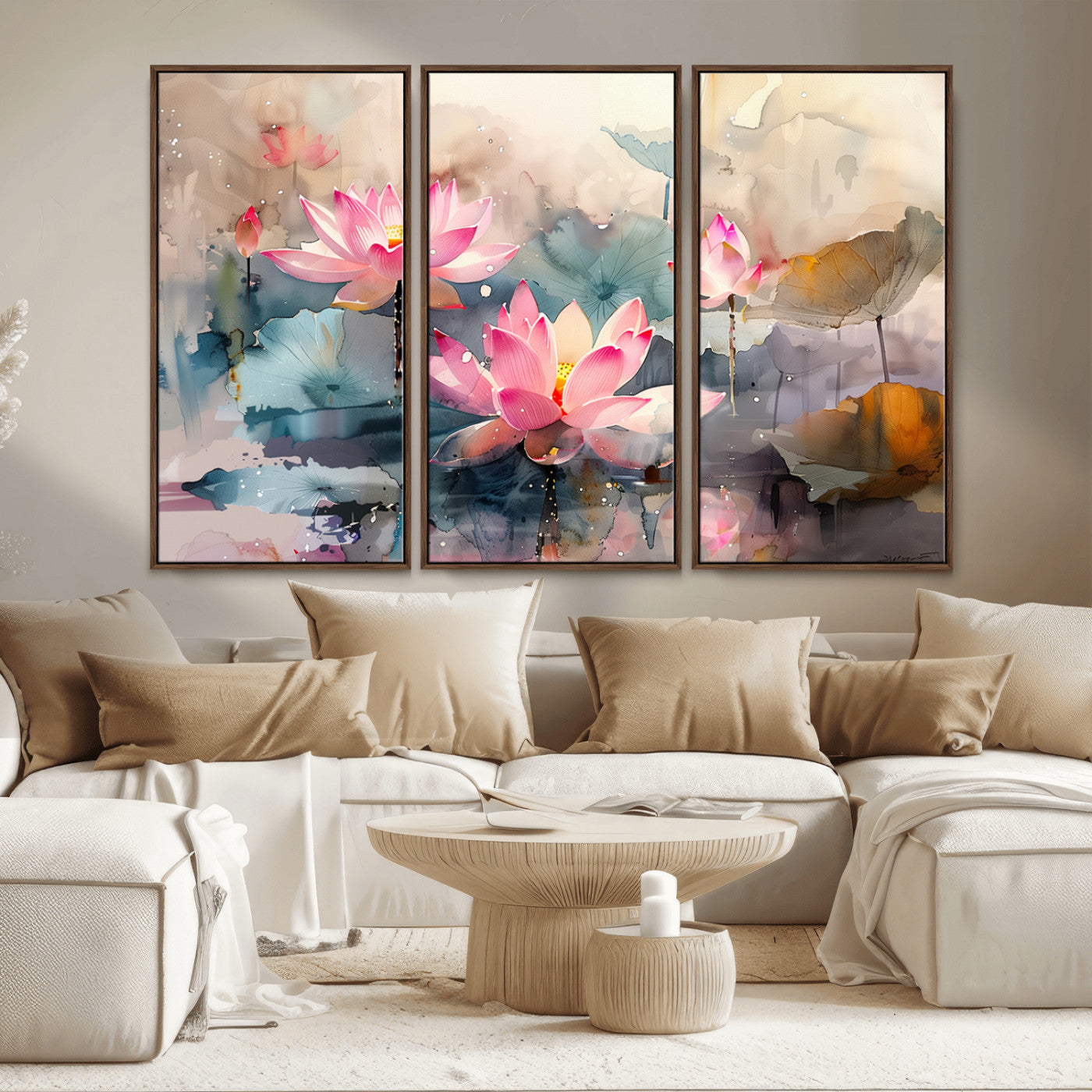 18414-MGV-CV-36X24-Pink Lotus Wall Art Canvas Print, Framed Water Lily Art Picture Print, Dreamy Floral Perfect Dreamy Botanical Decor Artwork