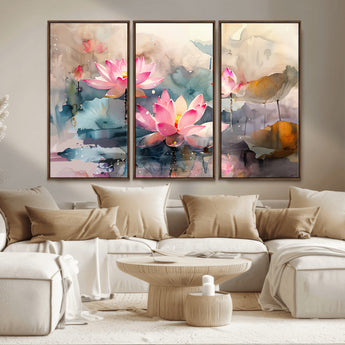 18414-MGV-CV-36X24-Pink Lotus Wall Art Canvas Print, Framed Water Lily Art Picture Print, Dreamy Floral Perfect Dreamy Botanical Decor Artwork