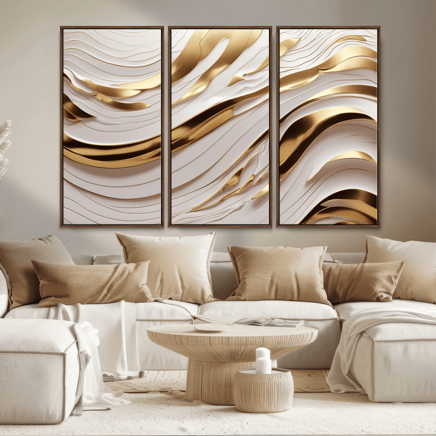 41237-MGV-CV-36X24-Gold Waves Wall Art Canvas Print, Framed Elegant Flow Art Picture Print, Luxury Layers Perfect Minimal Luxe Decor Artwork