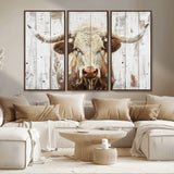 10840-MGV-CV-36X24-Texas Longhorn Wall Art Canvas Print, Framed Rustic Bull Art Picture Print, Western Cattle Perfect Rustic Western Decor Artwork