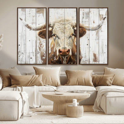 10840-MGV-CV-36X24-Texas Longhorn Wall Art Canvas Print, Framed Rustic Bull Art Picture Print, Western Cattle Perfect Rustic Western Decor Artwork