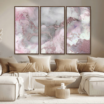 16416-MGV-CV-36X24-Blush Marble Wall Art Canvas Print, Framed Rose Gold Art Picture Print, Pink Cloudy Perfect Modern Glam Decor Artwork