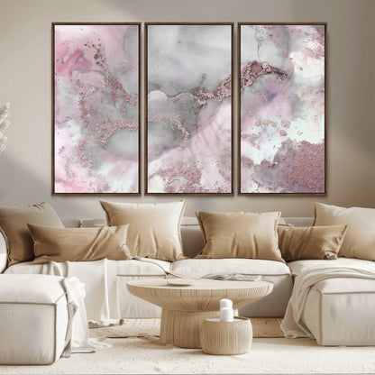 16416-MGV-CV-36X24-Blush Marble Wall Art Canvas Print, Framed Rose Gold Art Picture Print, Pink Cloudy Perfect Modern Glam Decor Artwork
