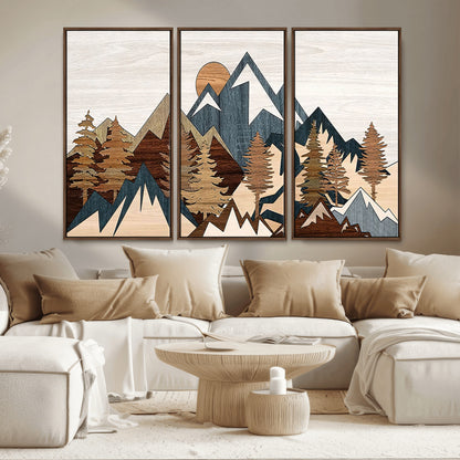 80300-MGV-CV-36X24-Geometric Mountains Wall Art Canvas Print, Framed Stylized Trees Art Picture Print, Graphic Forest Perfect Rustic Abstract Decor