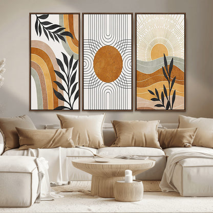 32359-MGV-CV-36X24-Modern Sun Wall Art Canvas Print, Framed Retro Horizon Art Picture Print, Sunburst Design Perfect Mid Century Boho Decor Artwork