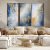 41836-MGV-CV-36X24-Abstract Gold Wall Art Canvas Print, Framed Blue Layers Art Picture Print, Elegant Cloud Perfect Elegant Minimalist Decor Artwork
