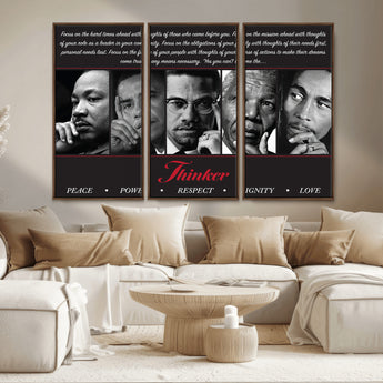 45112-MGV-CV-36X24-Black Icons Wall Art Canvas Print, Framed Thinker Art Picture Print, Motivational Quote Perfect Cultural Modern Decor Artwork
