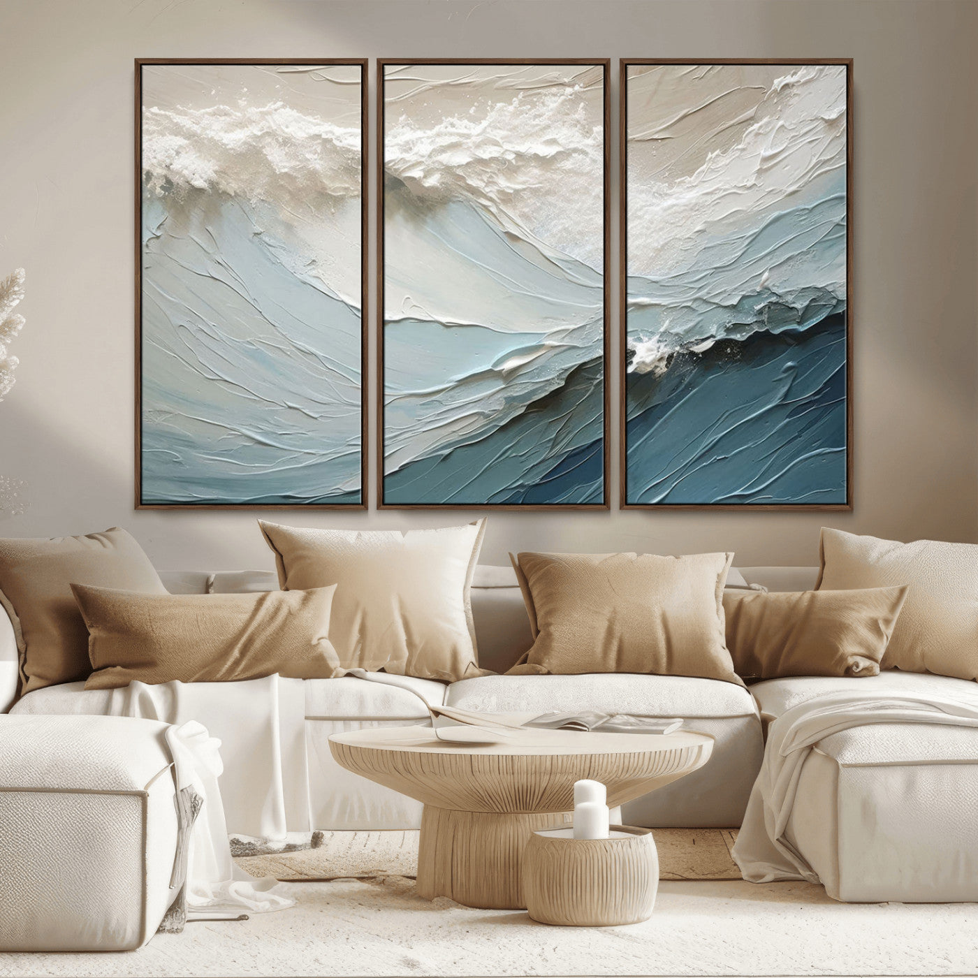 53646-MGV-CV-36X24-Ocean Wave Wall Art Canvas Print, Framed Textured Seascape Art Picture Print, Modern Ocean Perfect Minimal Coastal 2/2 Decor