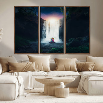 56359-MGV-CV-36X24-Lilo Stitch Wall Art Canvas Print, Framed Stitch Angel Art Picture Print, Cartoon Waterfall Perfect Tropical Fantasy Decor Artwork