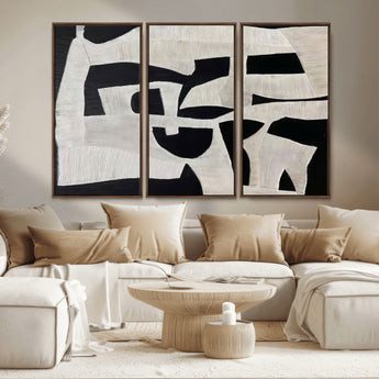 33714-MGV-CV-36X24-Monochrome Design Wall Art Canvas Print, Framed Modern Linework Art Picture Print, Textured Shapes Perfect Monochrome Modern Decor