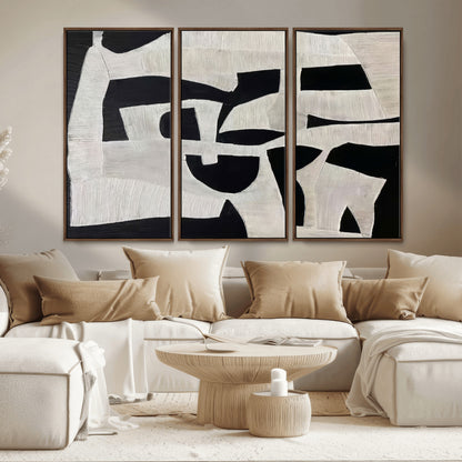 33714-MGV-CV-36X24-Monochrome Design Wall Art Canvas Print, Framed Modern Linework Art Picture Print, Textured Shapes Perfect Monochrome Modern Decor