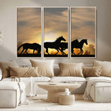 16620-MGV-CV-36X24-Sunset Stallions Wall Art – Silhouetted Horses Running Canvas Print, Nature’s Rhythm, Perfect for Living Room, Office, or Man Cave