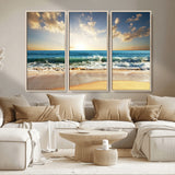 13139-MGV-CV-36X24-Sunrise Beach Wall Art – Ocean Waves and Golden Sand Canvas Print, Coastal Home Decor for Living Room, Bedroom, or Office