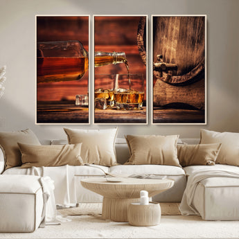 52458-MGV-CV-36X24-Whiskey Pour Wall Art – Elegant Whiskey Bottle Pouring into Glasses Canvas Print, Refined Bar or Lounge Decor for Home, Office, or