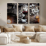 75513-MGV-CV-36X24-Elegant Wine Toast Wall Art – Close-Up Red Wine Glass at Dinner Table Canvas Print, Sophisticated Dining Room or Bar Decor