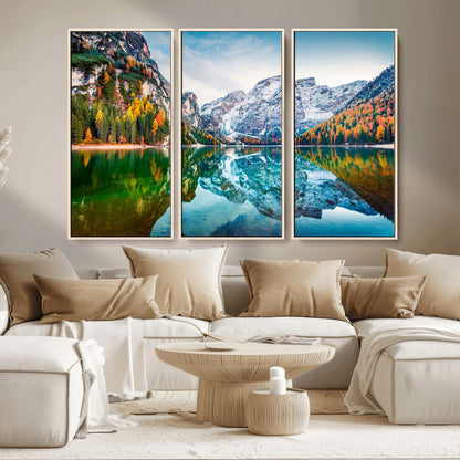 10402-MGV-CV-36X24-Snowy Mountain Lake Wall Art – Autumn Landscape Canvas Print with Reflection, Nature Decor for Living Room, Office, Bedroom or