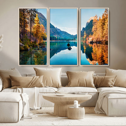 32962-MGV-CV-36X24-Mountain Lake Wall Art – Tranquil Autumn Landscape Canvas Print, Nature Reflection Decor for Living Room, Bedroom, Office or Cabin