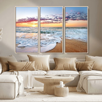 39560-MGV-CV-36X24-Sunrise Beach Wall Art – Vibrant Ocean Waves and Golden Sand Canvas Print, Seaside Coastal Decor for Living Room, Bedroom or
