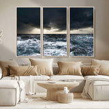 42607-MGV-CV-36X24-Stormy Ocean Wall Art – Dramatic Sea and Sky Canvas Print with Sun Rays, Moody Nature Decor for Living Room, Office, Bedroom or
