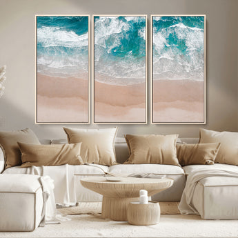 39236-MGV-CV-36X24-Ocean Beach Wall Art – Aerial View of Waves and Sand Canvas Print, Coastal Home Decor for Living Room, Bedroom, Office or Beach