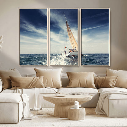 75430-MGV-CV-36X24-Sailing Boat Wall Art – Dynamic Ocean Yacht Canvas Print, Nautical Decor for Living Room, Office, Beach House or Cabin
